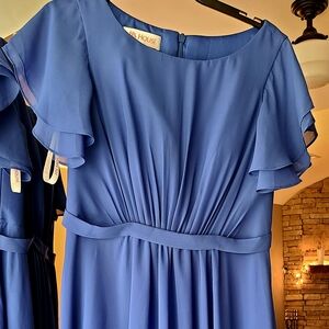 JJs House Royal Blue Midi Dress with Ruffle Sleeves